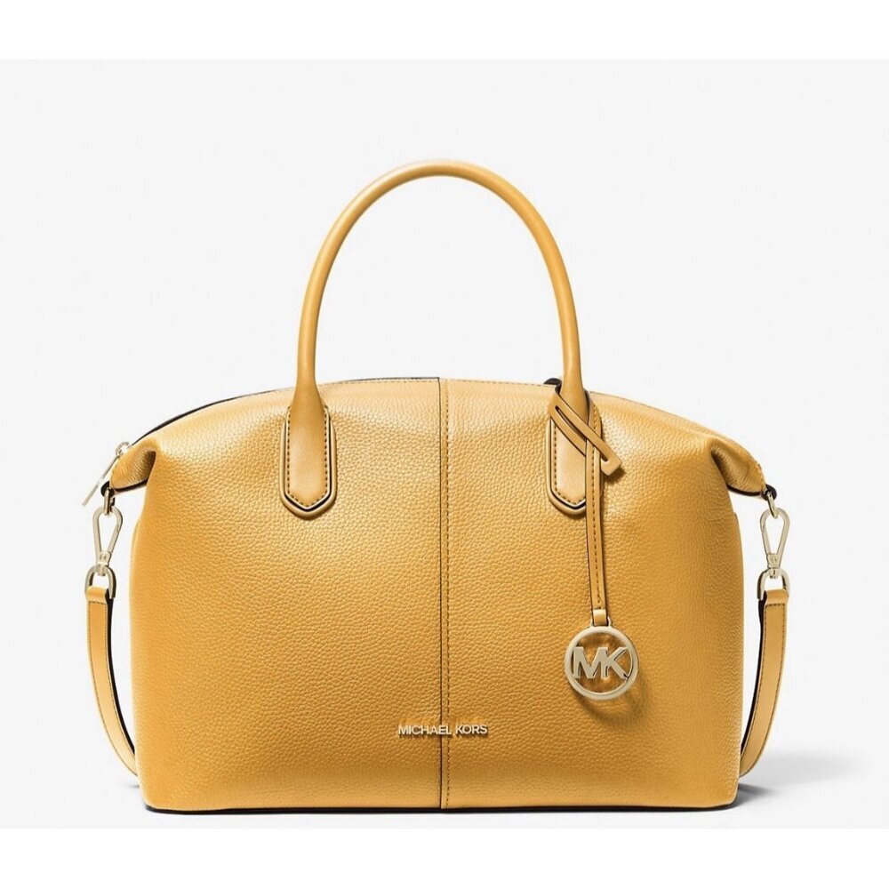 NEW Michael Kors Hyde large pebble leather satchel bag golden rod designer - Picture 2 of 16